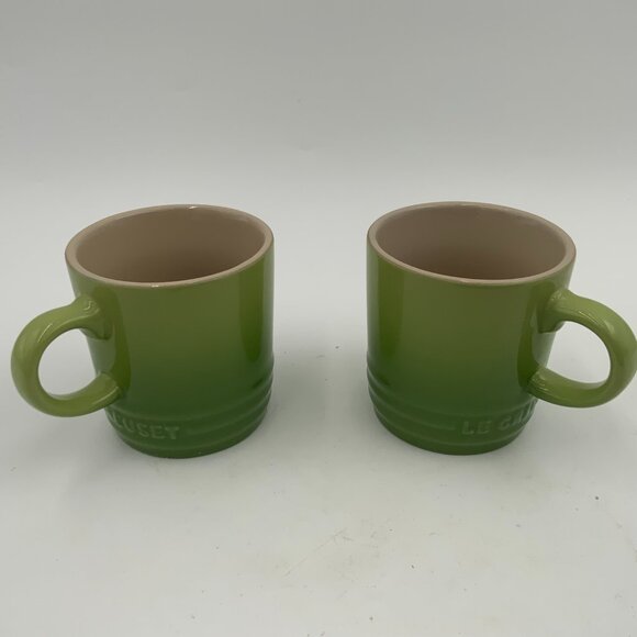 Le Creuset 3.38 oz Cappuccino / Espresso Coffee Mugs - Pair of Ombre Green NWOT - Picture 9 of 10